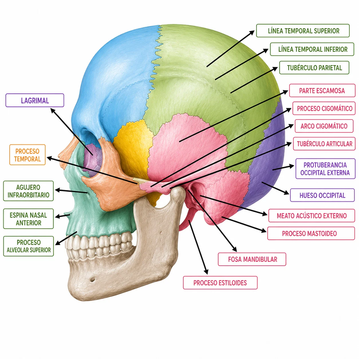 Ejercicio visual de anatomía ósea